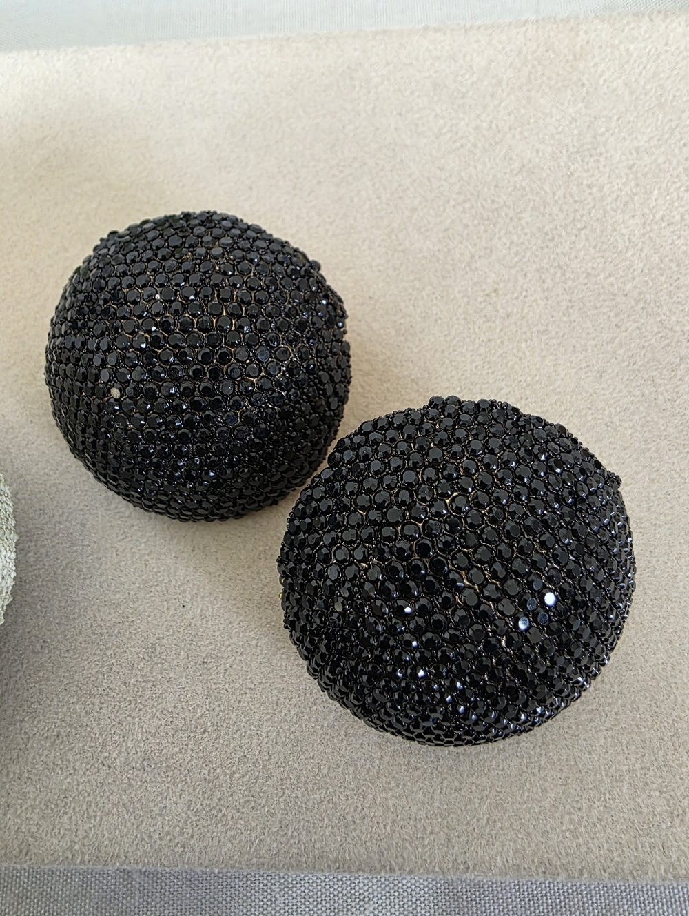 Statement Pave Black Crystal Round Button Stud Earrings